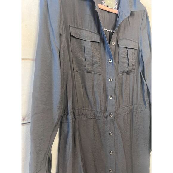 Maeve Grey Maxi Dress Button Up Size 4 Collar Long Sleeves Timeless - Picture 2 of 5